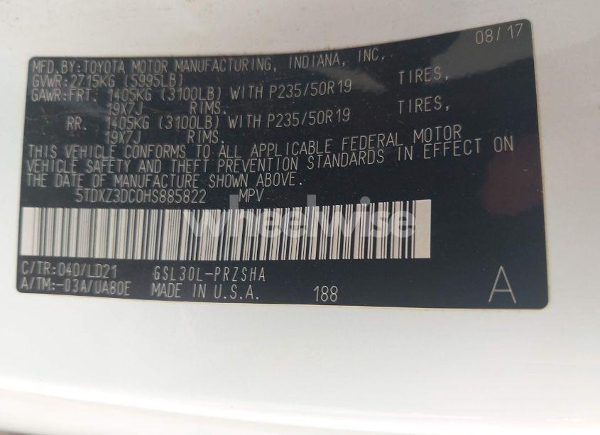 Photo 9 of 2017 Toyota Sienna SE PREMIUM 8 PASSENGER (VIN 5TDXZ3DC0HS885822)