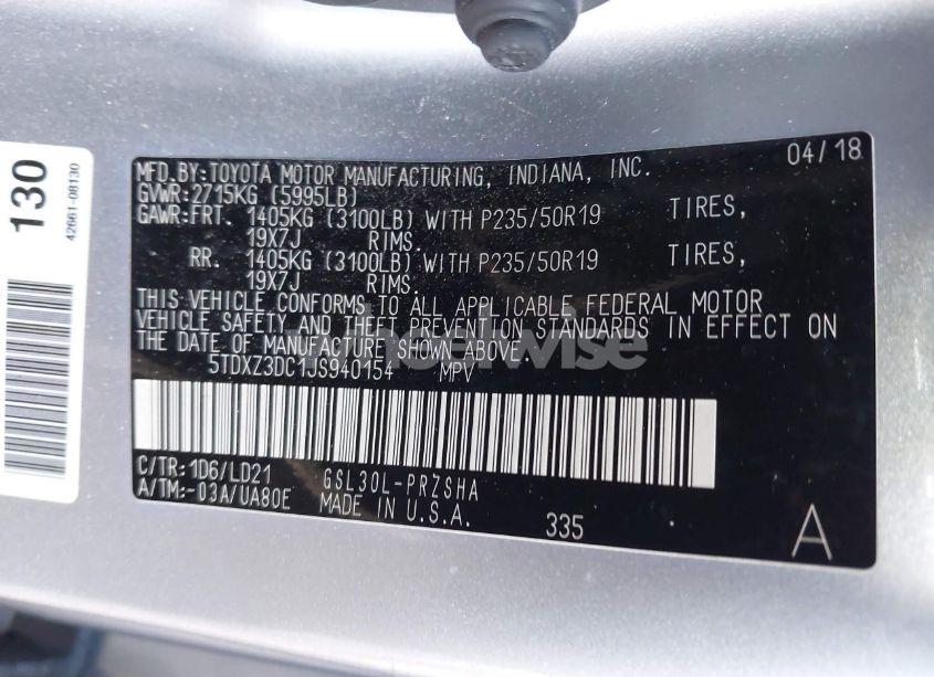 Photo 9 of 2018 Toyota Sienna SE 8 PASSENGER (VIN 5TDXZ3DC1JS940154)