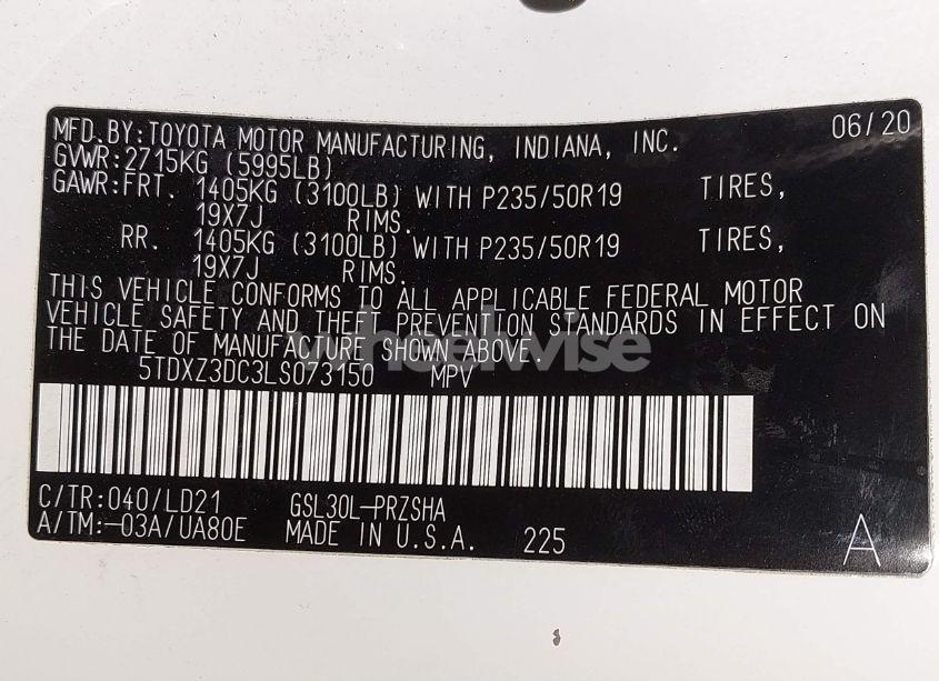 Photo 9 of 2020 Toyota Sienna SE/SE PREMIUM (VIN 5TDXZ3DC3LS073150)