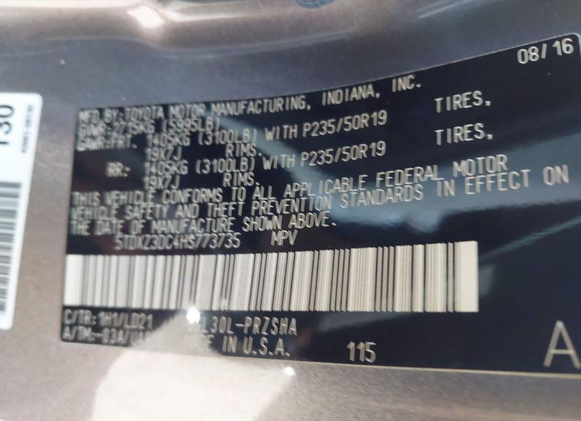 Photo 9 of 2017 Toyota Sienna SE PREMIUM 8 PASSENGER (VIN 5TDXZ3DC4HS773735)