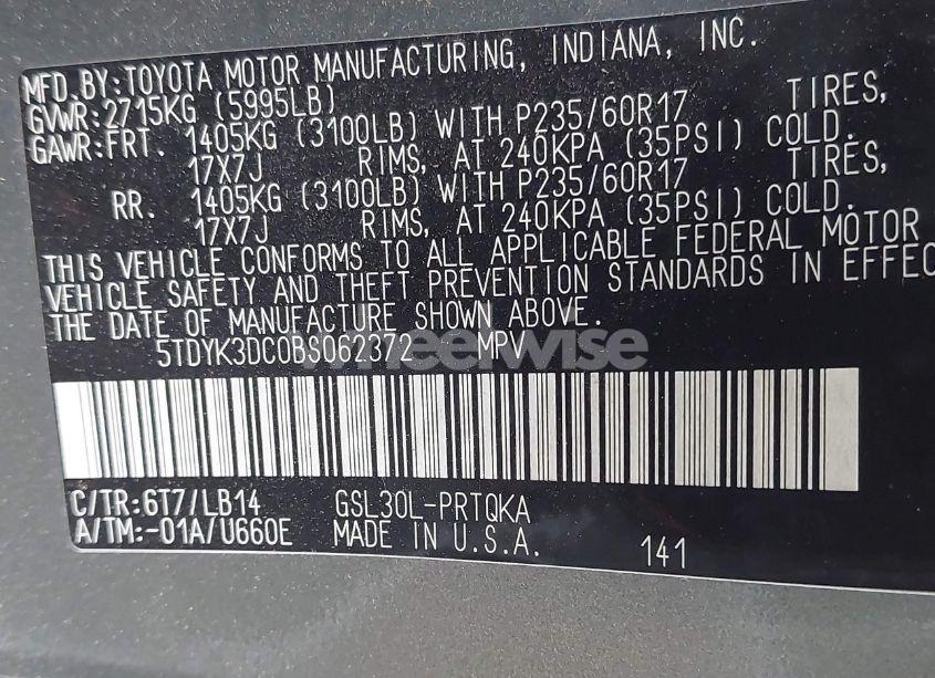 Photo 9 of 2011 Toyota Sienna XLE V6 (VIN 5TDYK3DC0BS062372)