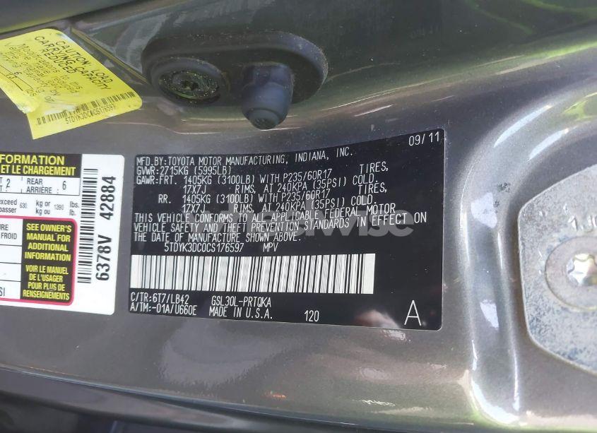 Photo 9 of 2012 Toyota Sienna XLE/LIMITED (VIN 5TDYK3DC0CS176597)