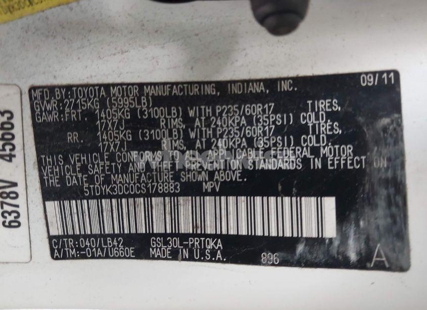 Photo 9 of 2012 Toyota Sienna XLE V6 8 PASSENGER (VIN 5TDYK3DC0CS178883)