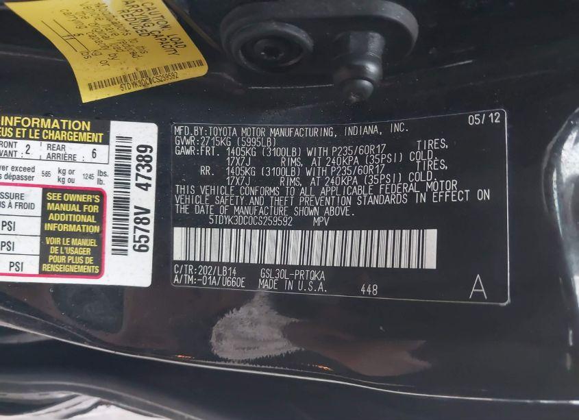 Photo 9 of 2012 Toyota Sienna XLE V6 8 PASSENGER (VIN 5TDYK3DC0CS259592)
