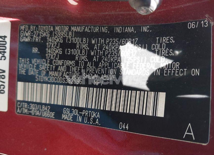 Photo 9 of 2013 Toyota Sienna XLE V6 8 PASSENGER (VIN 5TDYK3DC0DS382696)