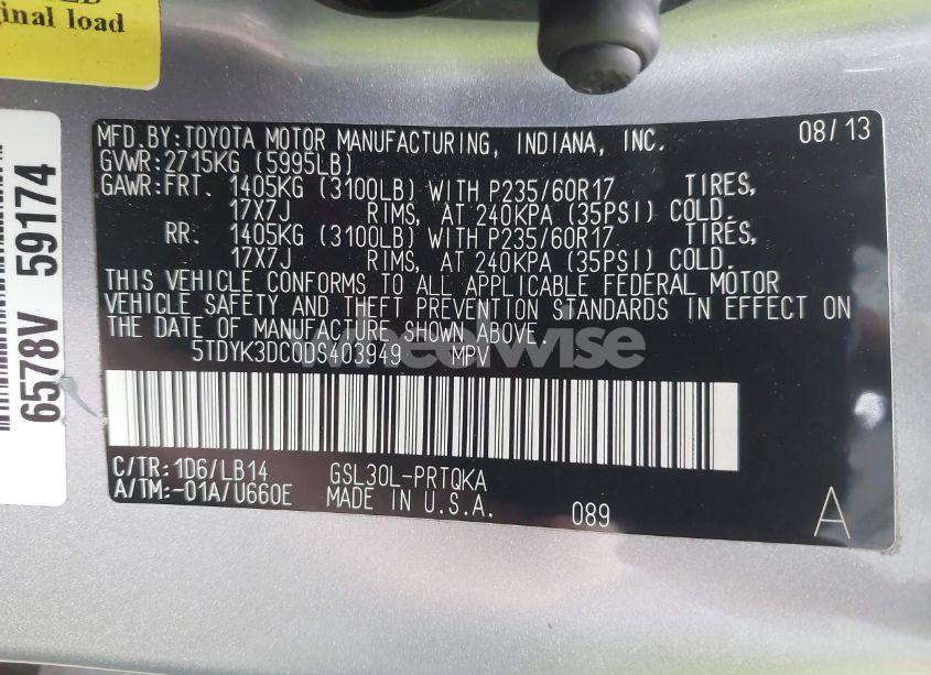 Photo 9 of 2013 Toyota Sienna XLE V6 8 PASSENGER (VIN 5TDYK3DC0DS403949)