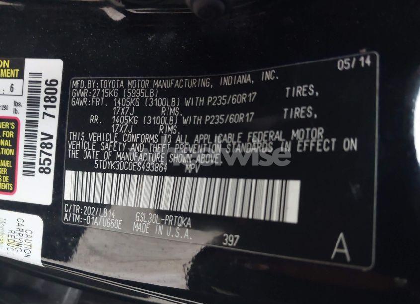 Photo 9 of 2014 Toyota Sienna XLE V6 8 PASSENGER (VIN 5TDYK3DC0ES493864)
