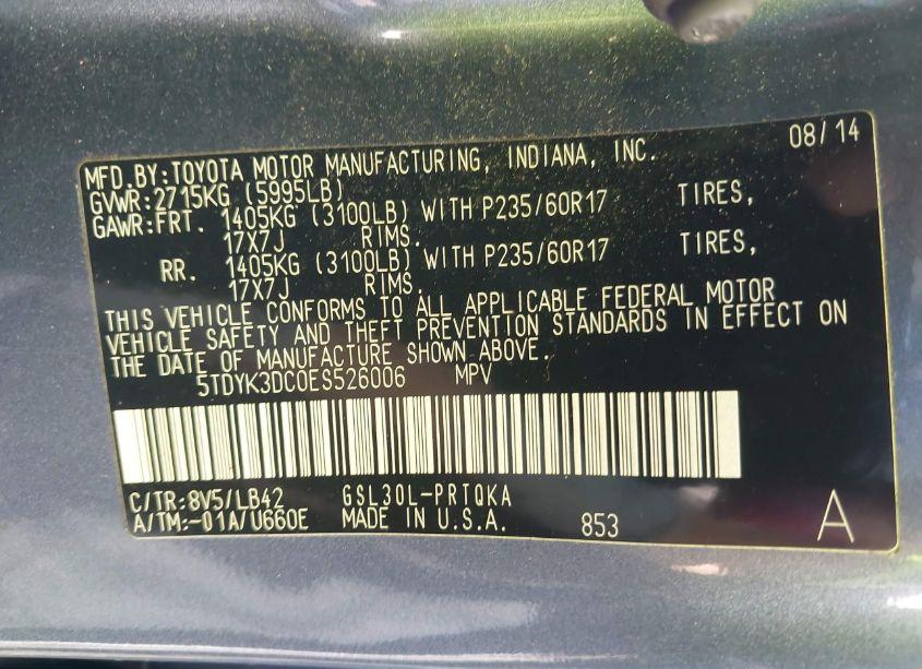 Photo 9 of 2014 Toyota Sienna XLE/LIMITED (VIN 5TDYK3DC0ES526006)