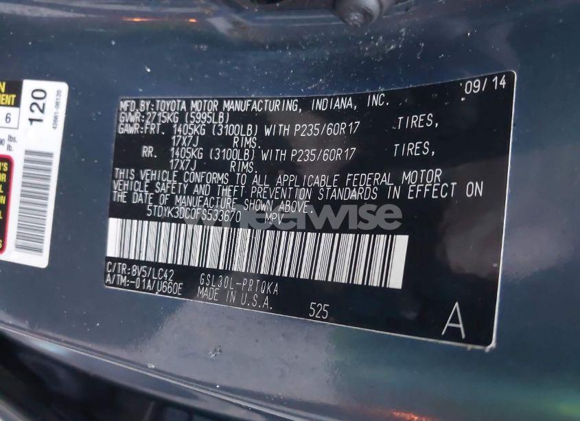 Photo 9 of 2015 Toyota Sienna XLE/LIMITED (VIN 5TDYK3DC0FS533670)