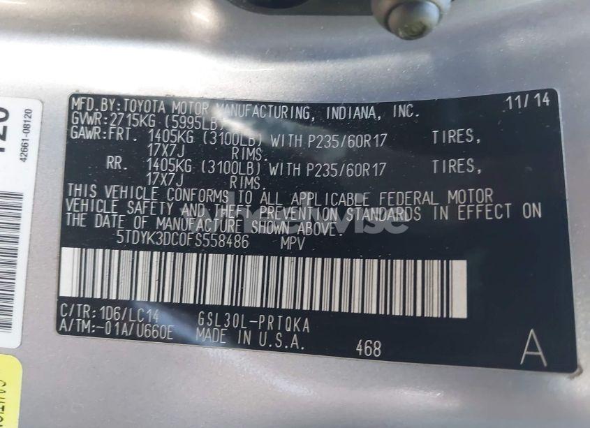 Photo 9 of 2015 Toyota Sienna XLE 8 PASSENGER (VIN 5TDYK3DC0FS558486)