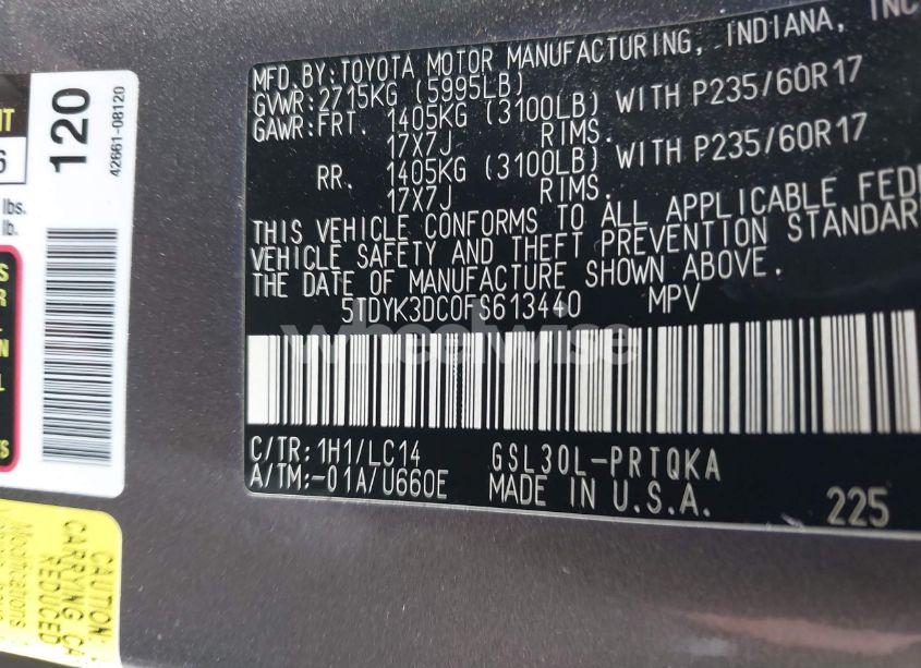 Photo 9 of 2015 Toyota Sienna XLE 8 PASSENGER (VIN 5TDYK3DC0FS613440)