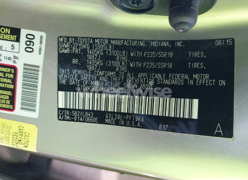 Photo 9 of 2015 Toyota Sienna LIMITED PREMIUM 7 PASSENGER (VIN 5TDYK3DC0FS632909)