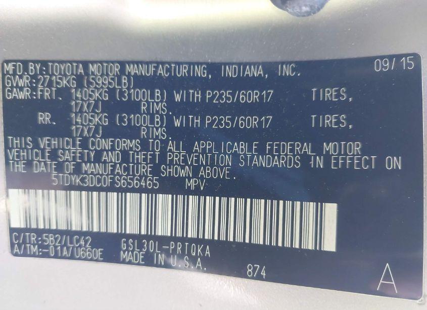 Photo 9 of 2015 Toyota Sienna XLE/LIMITED (VIN 5TDYK3DC0FS656465)