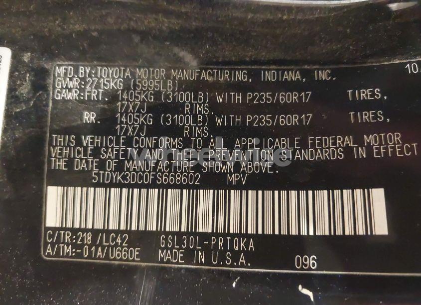 Photo 9 of 2015 Toyota Sienna XLE PREMIUM 8 PASSENGER (VIN 5TDYK3DC0FS668602)