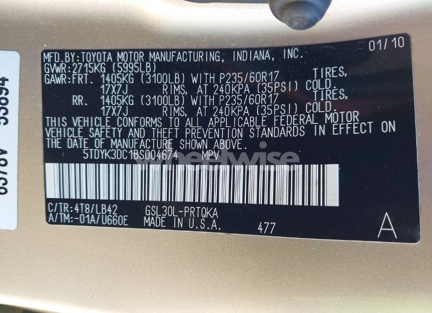 Photo 9 of 2011 Toyota Sienna XLE V6 (VIN 5TDYK3DC1BS004674)