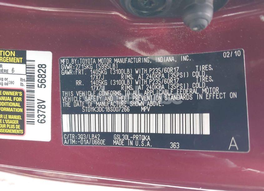 Photo 9 of 2011 Toyota Sienna XLE V6 (VIN 5TDYK3DC1BS007266)