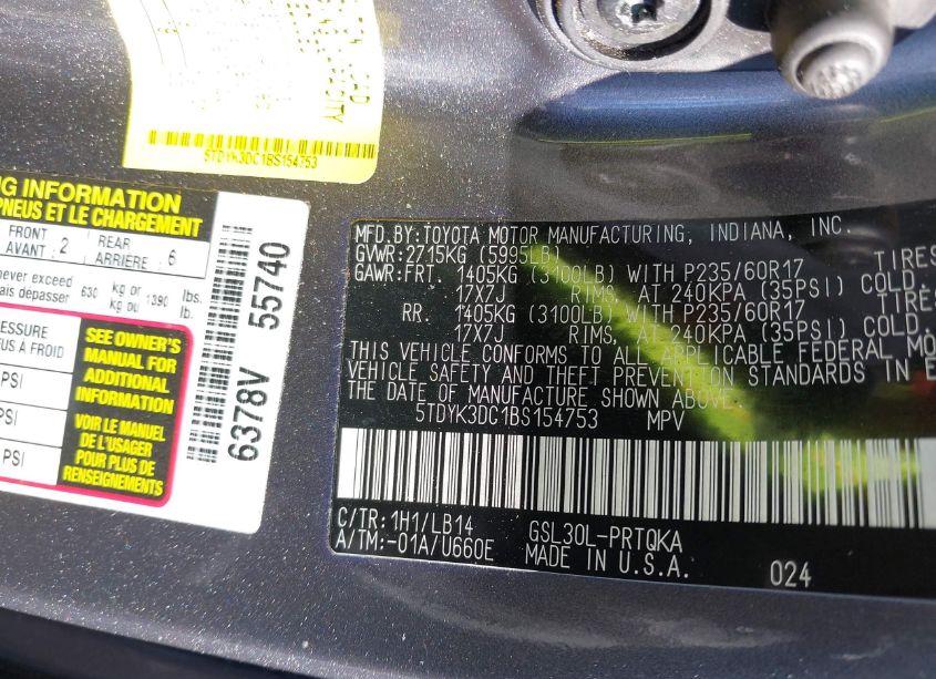 Photo 9 of 2011 Toyota Sienna XLE V6 (VIN 5TDYK3DC1BS154753)