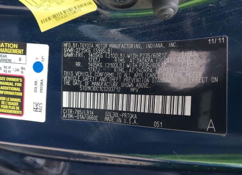 Photo 9 of 2012 Toyota Sienna XLE V6 8 PASSENGER (VIN 5TDYK3DC1CS203712)