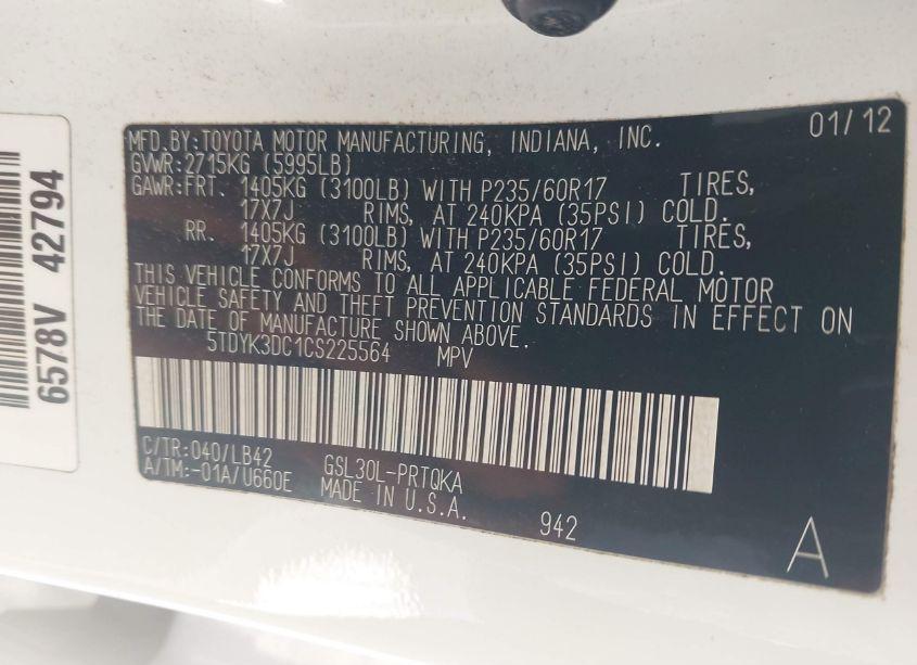 Photo 9 of 2012 Toyota Sienna XLE/LIMITED (VIN 5TDYK3DC1CS225564)