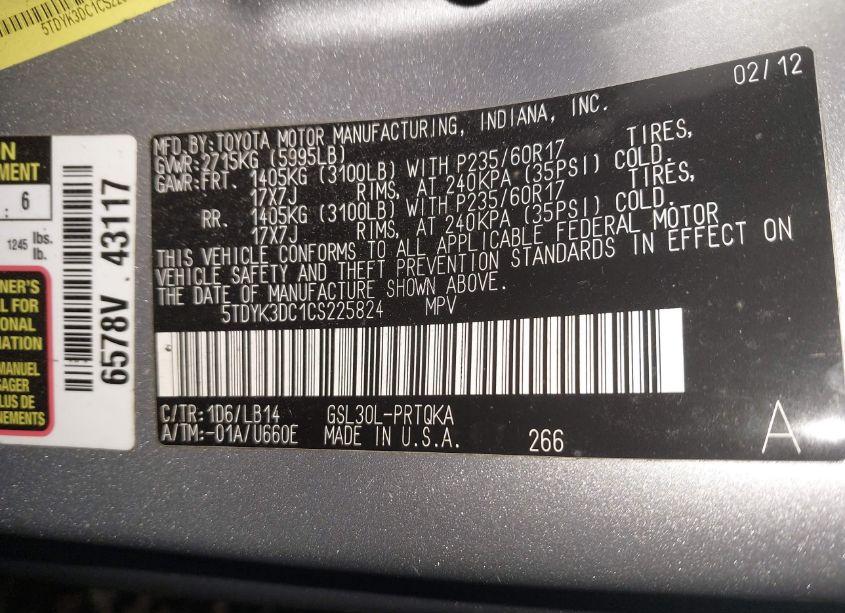 Photo 9 of 2012 Toyota Sienna XLE V6 8 PASSENGER (VIN 5TDYK3DC1CS225824)
