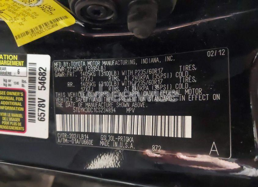 Photo 9 of 2012 Toyota Sienna XLE/LIMITED (VIN 5TDYK3DC1CS234894)