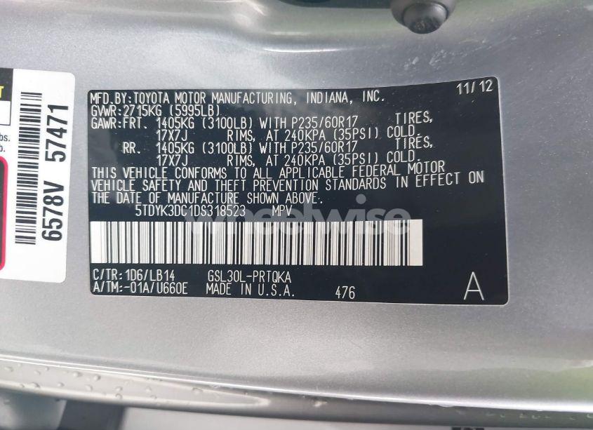 Photo 9 of 2013 Toyota Sienna XLE V6 8 PASSENGER (VIN 5TDYK3DC1DS318523)