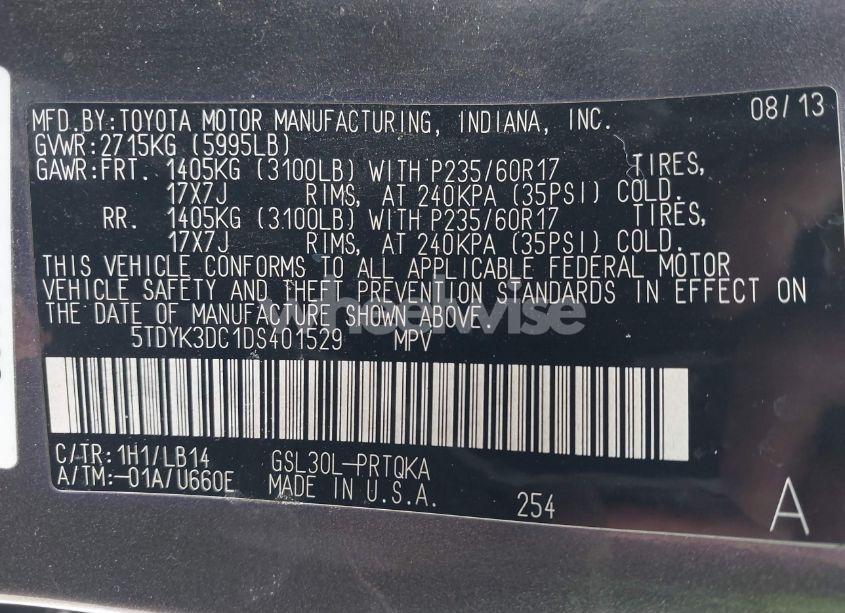 Photo 9 of 2013 Toyota Sienna XLE V6 8 PASSENGER (VIN 5TDYK3DC1DS401529)