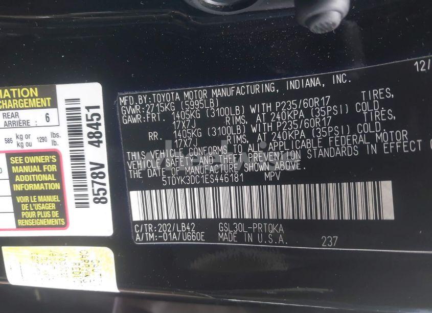 Photo 9 of 2014 Toyota Sienna XLE/LIMITED (VIN 5TDYK3DC1ES446181)