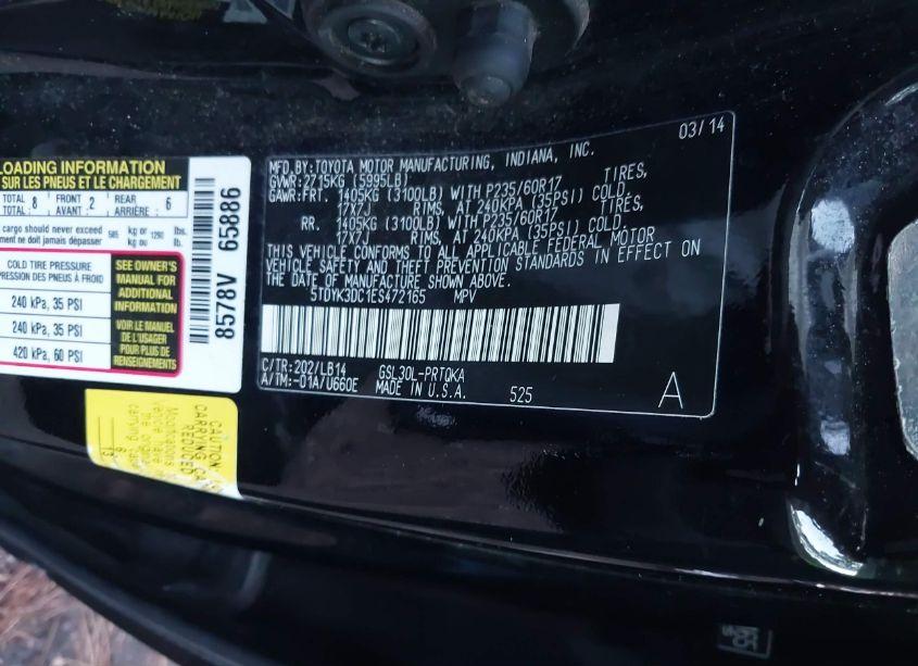 Photo 9 of 2014 Toyota Sienna XLE V6 8 PASSENGER (VIN 5TDYK3DC1ES472165)