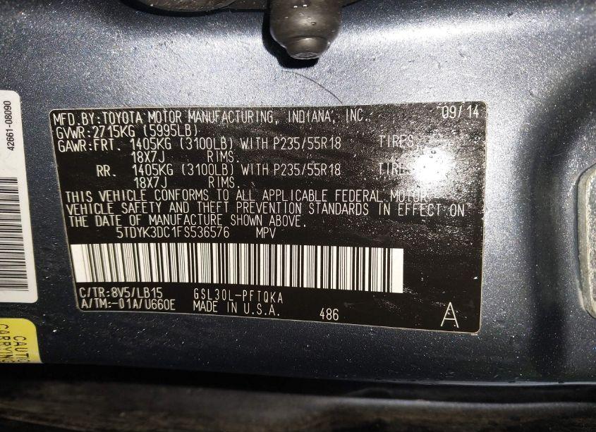 Photo 9 of 2015 Toyota Sienna LIMITED 7 PASSENGER (VIN 5TDYK3DC1FS536576)