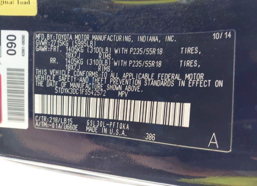 Photo 9 of 2015 Toyota Sienna LIMITED PREMIUM 7 PASSENGER (VIN 5TDYK3DC1FS542572)