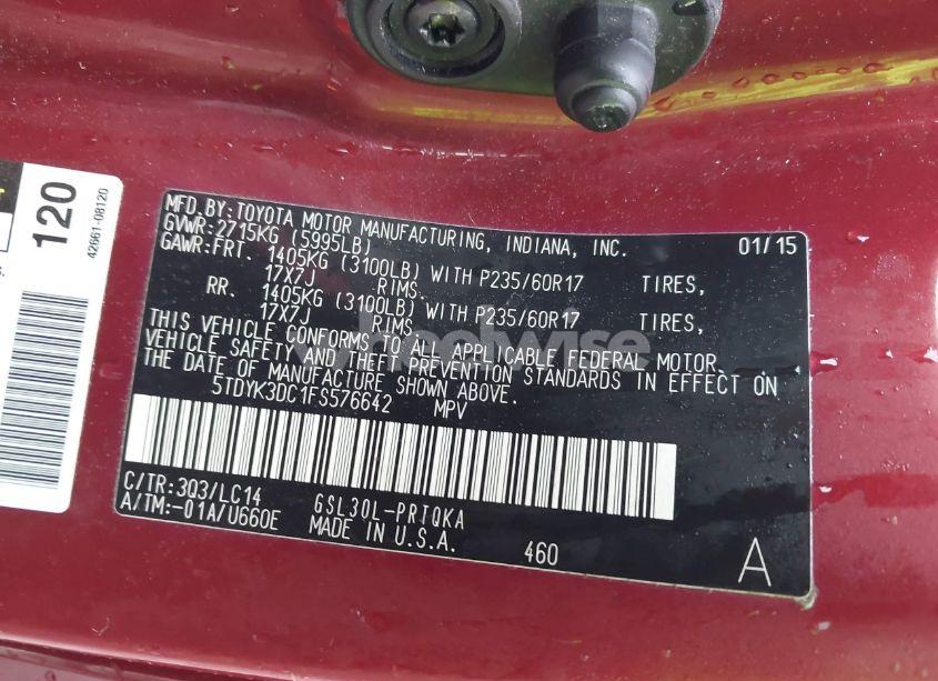 Photo 9 of 2015 Toyota Sienna XLE 8 PASSENGER (VIN 5TDYK3DC1FS576642)