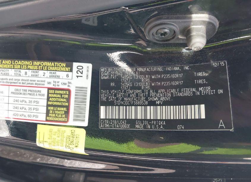 Photo 9 of 2015 Toyota Sienna XLE 8 PASSENGER (VIN 5TDYK3DC1FS689538)