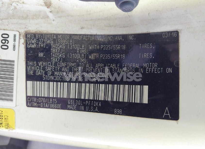 Photo 9 of 2016 Toyota Sienna LIMITED PREMIUM 7 PASSENGER (VIN 5TDYK3DC1GS728176)