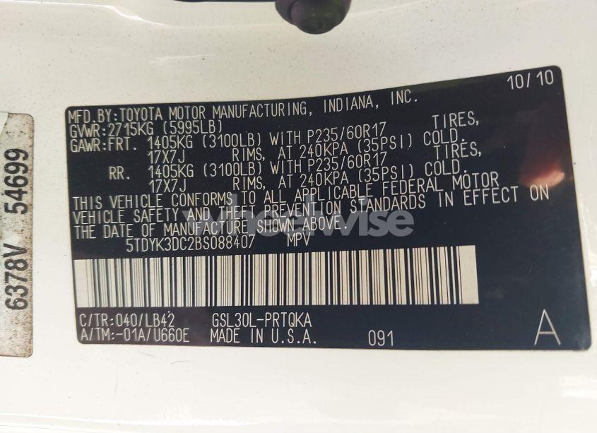 Photo 9 of 2011 Toyota Sienna XLE V6 (VIN 5TDYK3DC2BS088407)