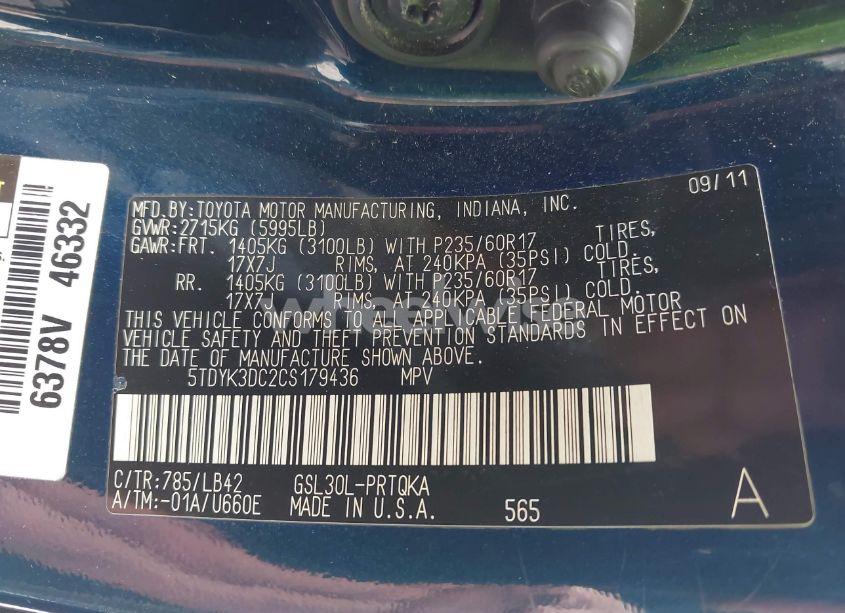 Photo 9 of 2012 Toyota Sienna XLE V6 8 PASSENGER (VIN 5TDYK3DC2CS179436)