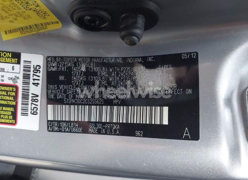 Photo 9 of 2012 Toyota Sienna XLE V6 8 PASSENGER (VIN 5TDYK3DC2CS255625)