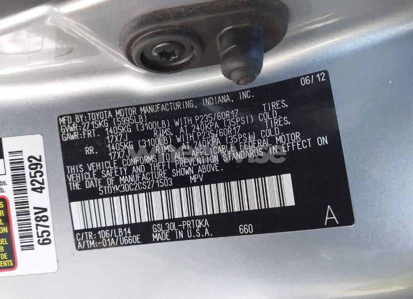 Photo 9 of 2012 Toyota Sienna XLE V6 8 PASSENGER (VIN 5TDYK3DC2CS271503)