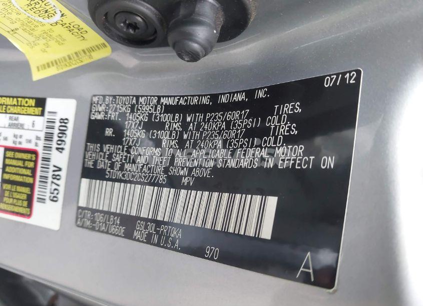 Photo 9 of 2012 Toyota Sienna XLE/LIMITED (VIN 5TDYK3DC2CS277785)