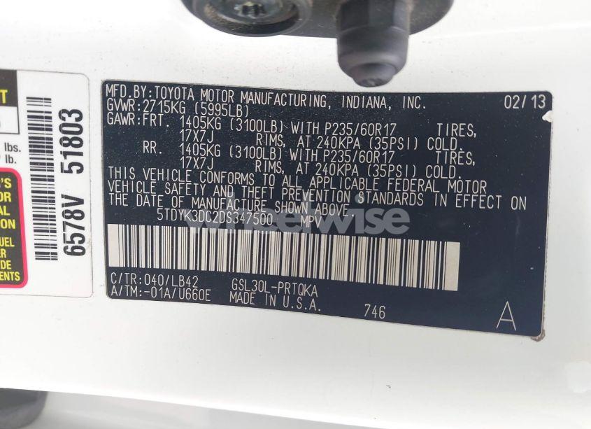 Photo 9 of 2013 Toyota Sienna XLE V6 8 PASSENGER (VIN 5TDYK3DC2DS347500)