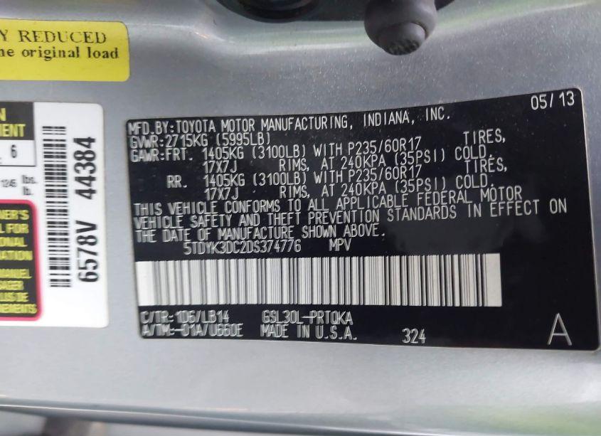 Photo 9 of 2013 Toyota Sienna XLE V6 8 PASSENGER (VIN 5TDYK3DC2DS374776)