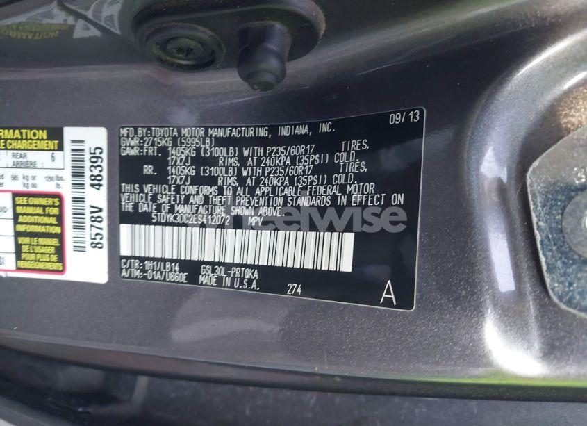 Photo 9 of 2014 Toyota Sienna XLE V6 8 PASSENGER (VIN 5TDYK3DC2ES412072)