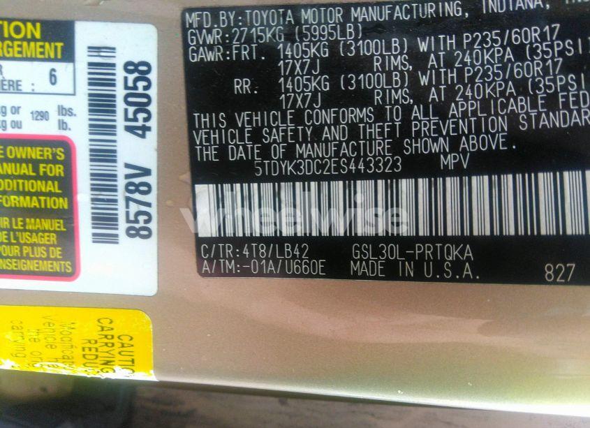 Photo 9 of 2014 Toyota Sienna XLE V6 8 PASSENGER (VIN 5TDYK3DC2ES443323)