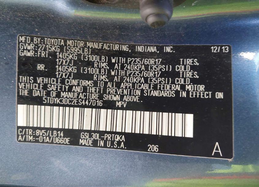Photo 9 of 2014 Toyota Sienna XLE V6 8 PASSENGER (VIN 5TDYK3DC2ES447016)
