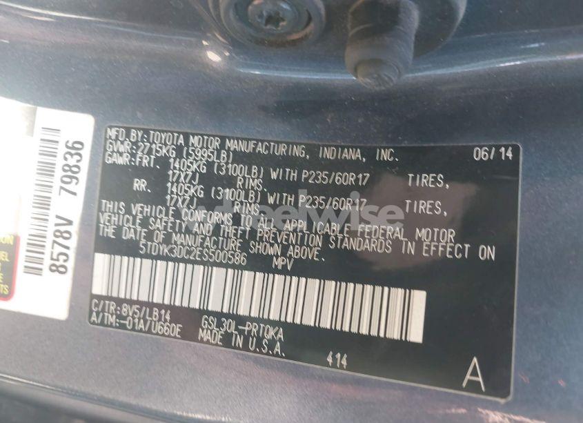 Photo 9 of 2014 Toyota Sienna XLE V6 8 PASSENGER (VIN 5TDYK3DC2ES500586)