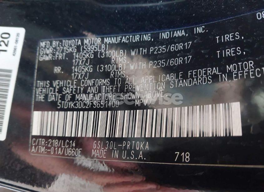 Photo 9 of 2015 Toyota Sienna XLE 8 PASSENGER (VIN 5TDYK3DC2FS651400)