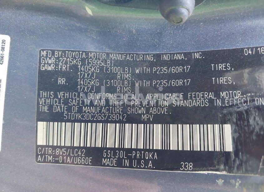 Photo 9 of 2016 Toyota Sienna XLE 8 PASSENGER (VIN 5TDYK3DC2GS739042)