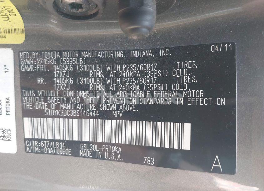 Photo 9 of 2011 Toyota Sienna XLE V6 (VIN 5TDYK3DC3BS146444)