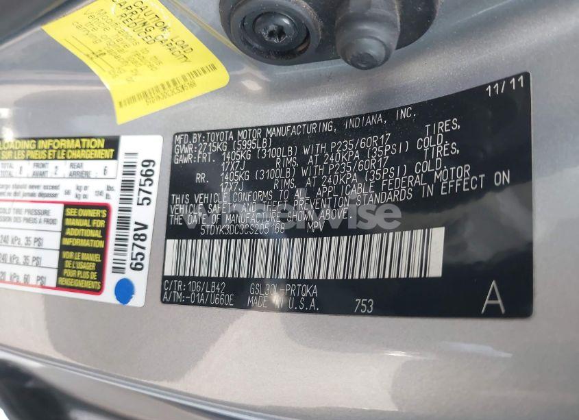 Photo 9 of 2012 Toyota Sienna XLE V6 8 PASSENGER (VIN 5TDYK3DC3CS205168)