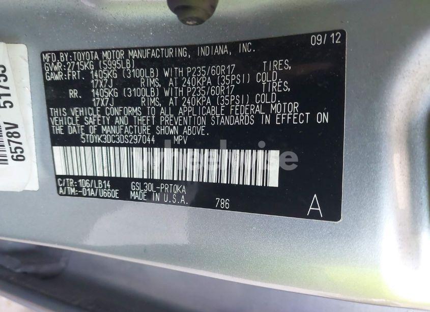 Photo 9 of 2013 Toyota Sienna XLE V6 8 PASSENGER (VIN 5TDYK3DC3DS297044)